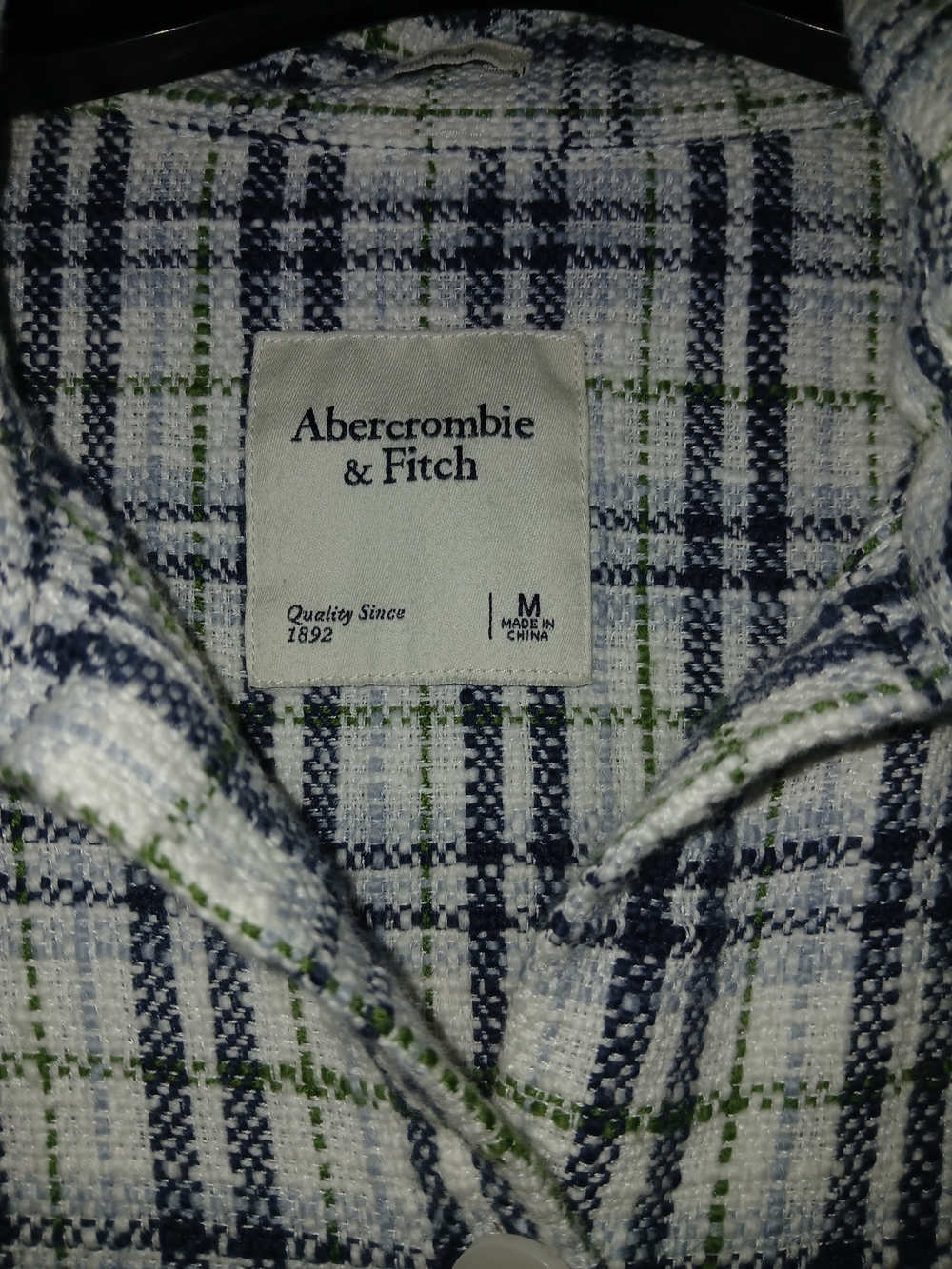 Abercrombie & Fitch White, Navy & Green Plaid Button-Down Shirt